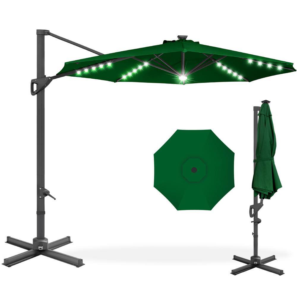 10ft Green Octagon Market Umbrella with Black Steel Pole and LED Lights