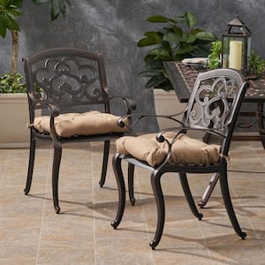 Austin Shiny Copper Removable Cushions Metal Outdoor Dining Chair with Tuscany Cushion (2-Pack)