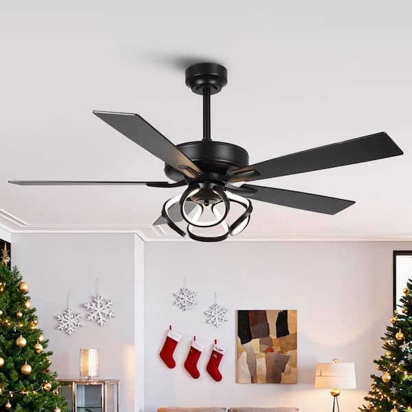 Modern 52 in. Indoor Integrated LED Matte Black Dimmable Ceiling Fan with Light and Remote Control