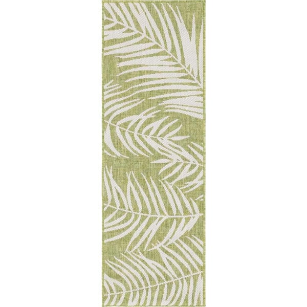 Unique Loom Outdoor Botanical Palm Green 2 ft. x 6 ft. 1 in. Area Rug