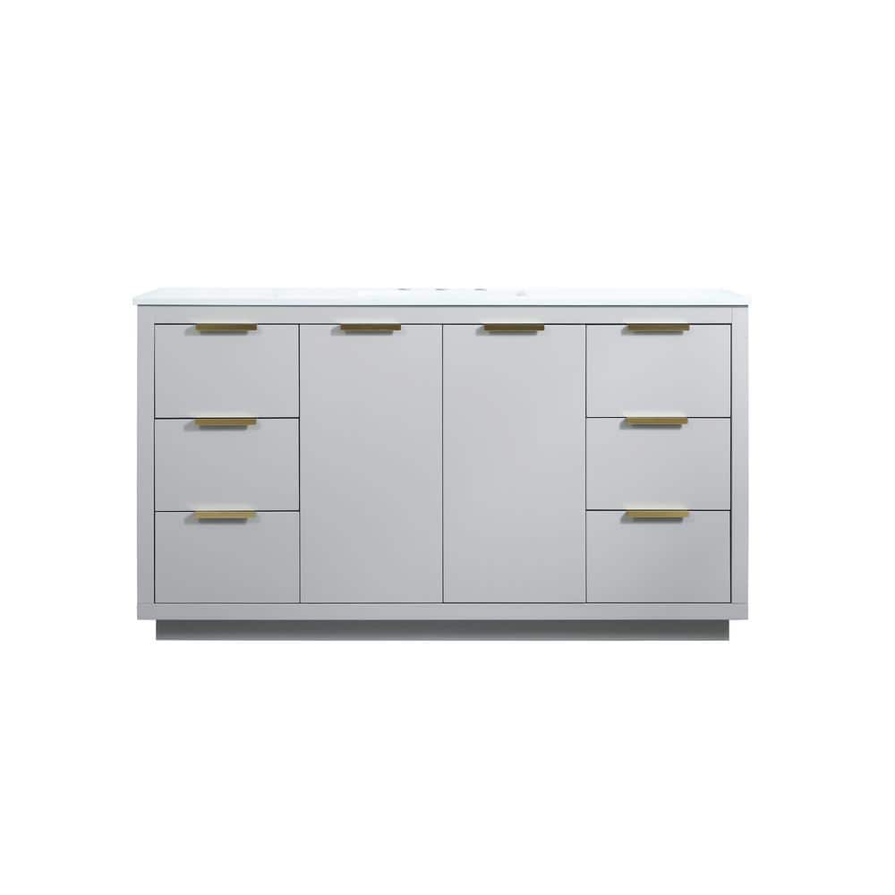 Timeless Home 60 in. W Single Bath Vanity in Grey with Engineered Stone Van