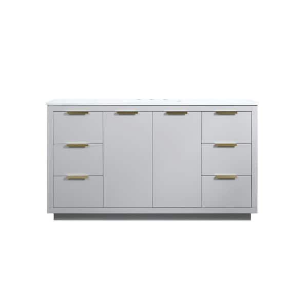 Unbranded Timeless Home 60 in. W Single Bath Vanity in Grey with Engineered Stone Vanity Top in Calacatta with White Basin