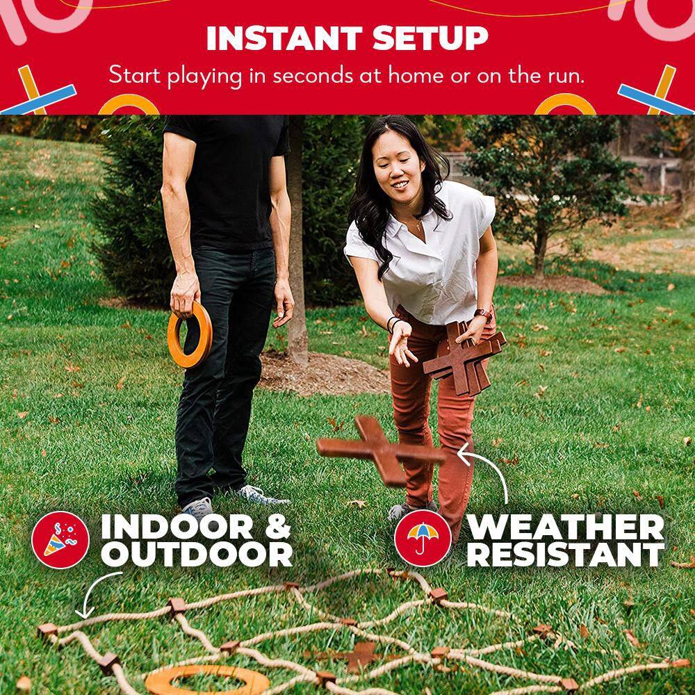 Giant Wooden Outdoor Tic Tac Toe Game with Rope Board