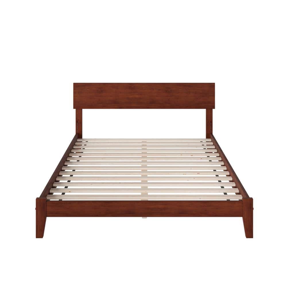 Walnut Queen Wood Frame Platform Bed with Headboard