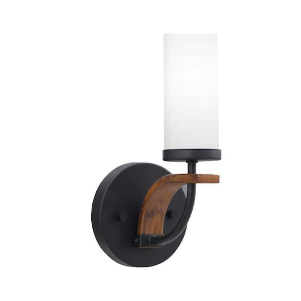 Unbranded Wensley 1-Light Matte Black and Painted Wood-look Metal Wall Sconce