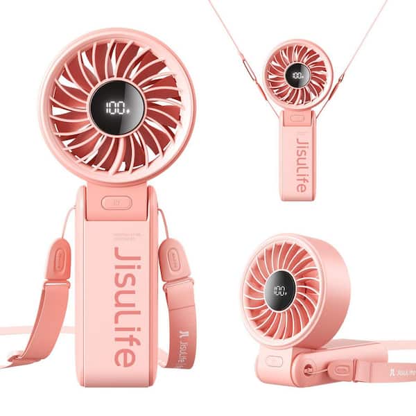 Life7 2.7in 5 Speeds Handheld Personal Fan in Pink with 3600mAh Battery