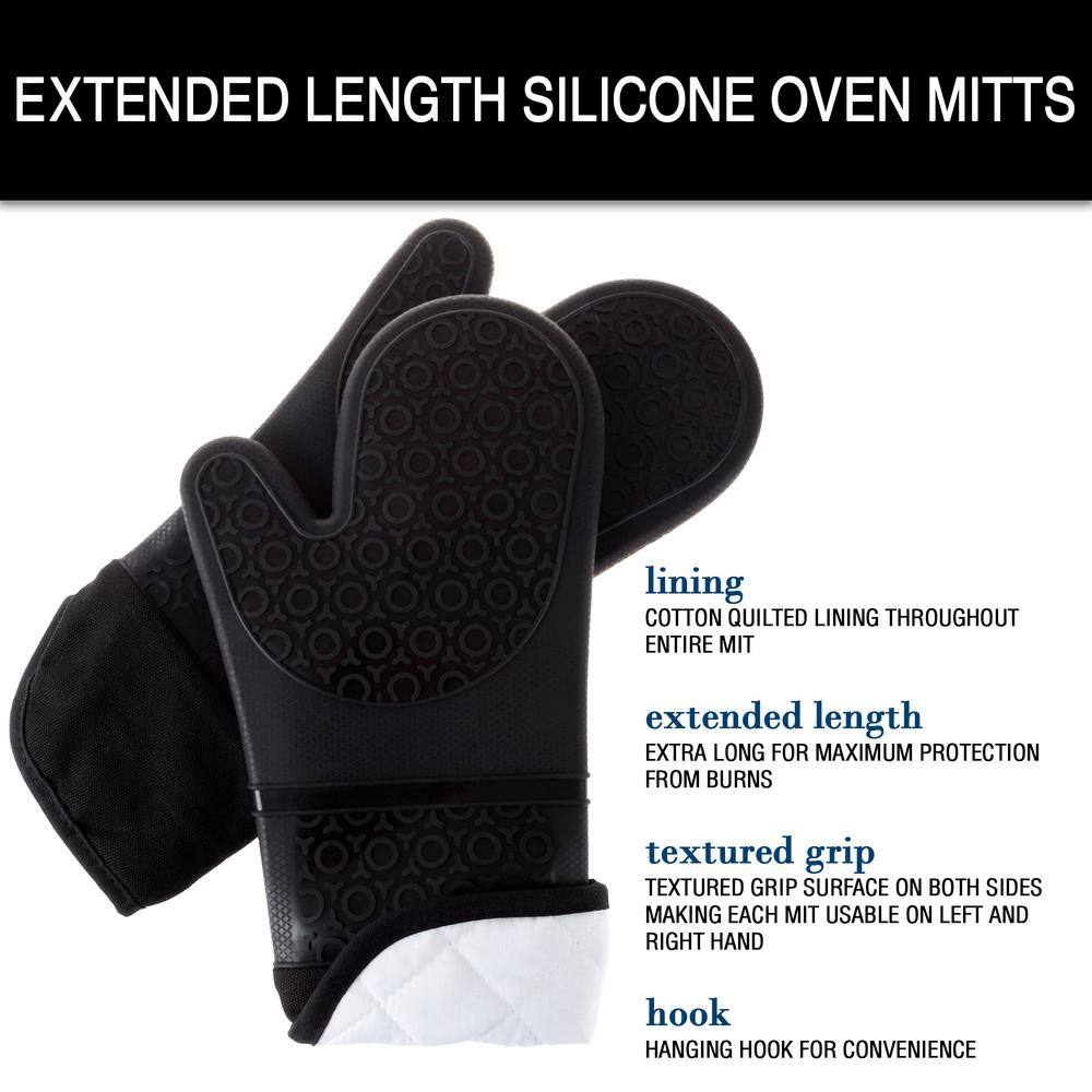 Silicone Black Oven Mitts with Quilted Lining (2-Pack) - thumbnail 10