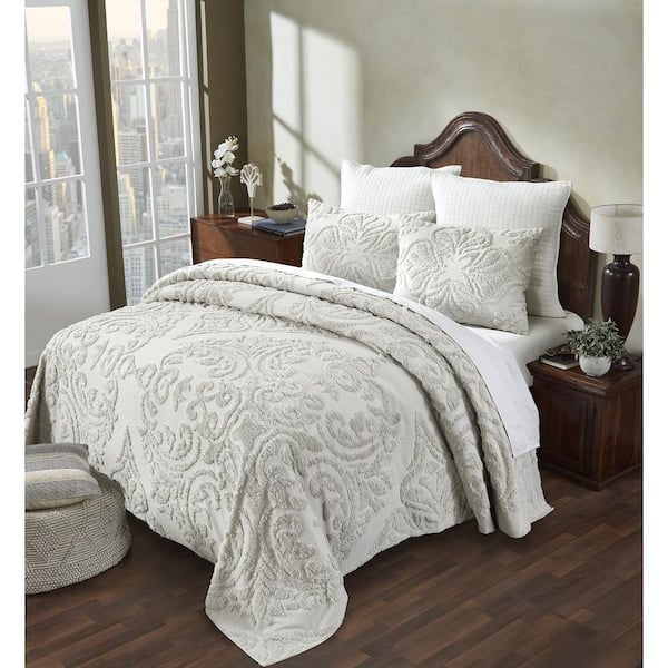 Better Trends Rylee Ivory Single Piece 100% Cotton King Bedspread