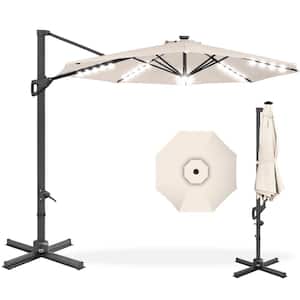 10 ft. 360-Degree Solar LED Cantilever Patio Umbrella, Outdoor Hanging Shade with Lights - Ivory