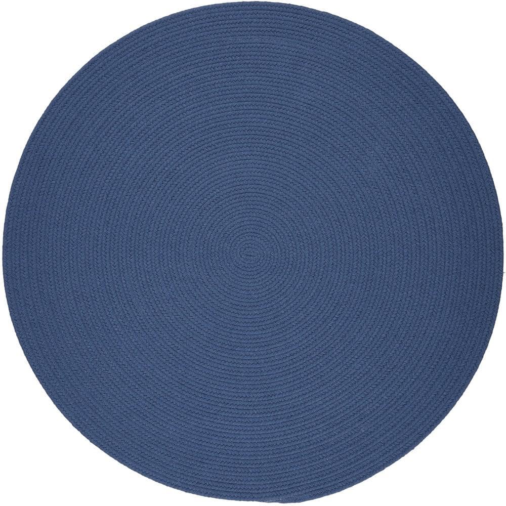 Texturized Solid Marina Blue Poly 6 ft. x 6 ft. Round Braided Area Rug