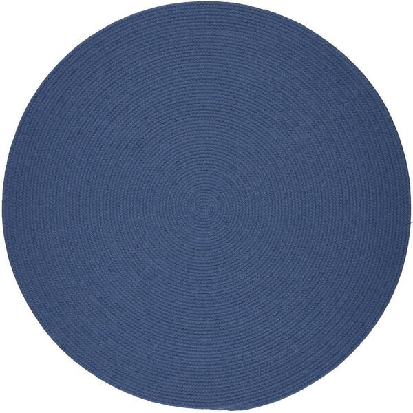 Unbranded Texturized Solid Marina Blue Poly 6 ft. x 6 ft. Round Braided Area Rug