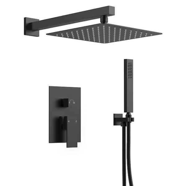 Single-Handle Rain 2-Spray Square 10 in. Dual Shower Head Fixed and Handheld Shower Head in Matte Black