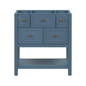 29.56 in. W x 17.79 in. D x 33 in. H Bath Vanity Cabinet without Top in Blue with 5-Drawers and Open Shelf