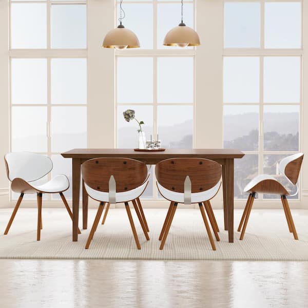 Simpli Home Marana Faux Leather Ergonomic Mid Century Modern Dining Chair in White