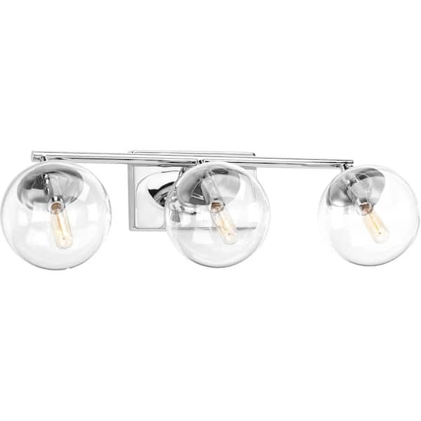 Progress Lighting Mod Collection 3-Light Polished Chrome Clear Glass Mid-Century Modern Bath Vanity Light