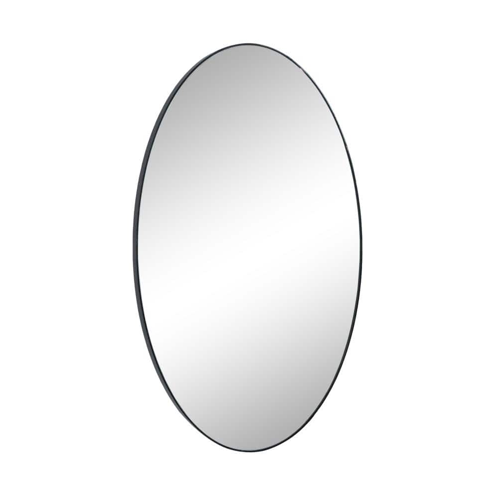 Modern Oval Black and Silver Wood Framed Dresser Mirror