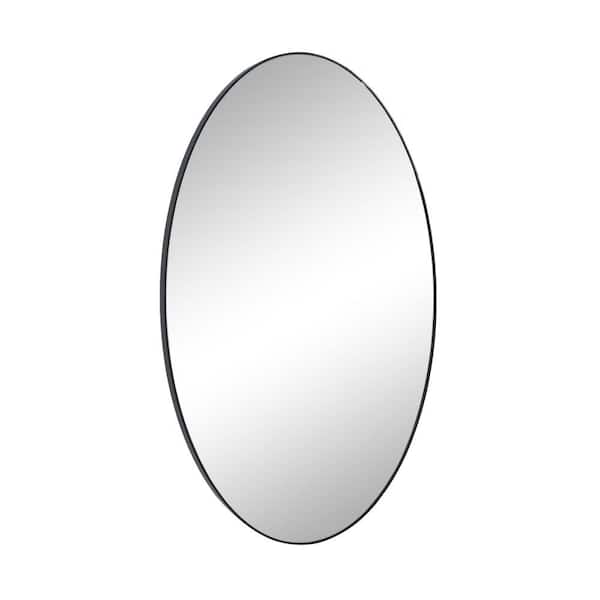 40 in. x 24 in. Oval Shaped Round Framed Black Wall Mirror with Thin Minimalistic Frame
