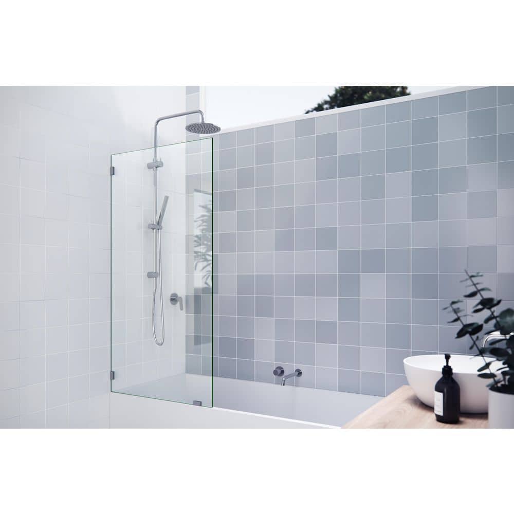 Vela 31.5 in. W x 58.25 in. H Frameless Fixed Panel Tub Door in Chrome with Clear Glass price history on PriceWatchPro