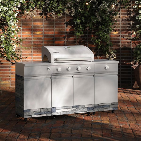 Fresno 5-Burner LP Stainless Steel Plus Shadow Stone Island Grill