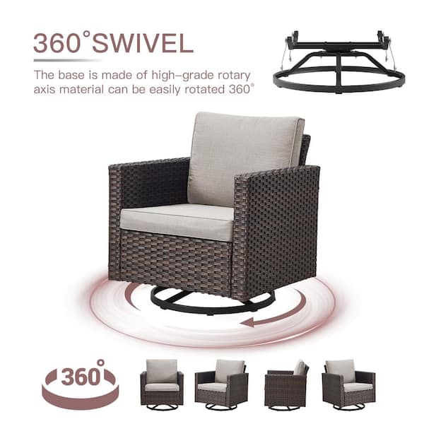 U-Foot Brown Swivel Glider Wicker Outdoor Rocking Chair with Beige Cushion (1-Pack)