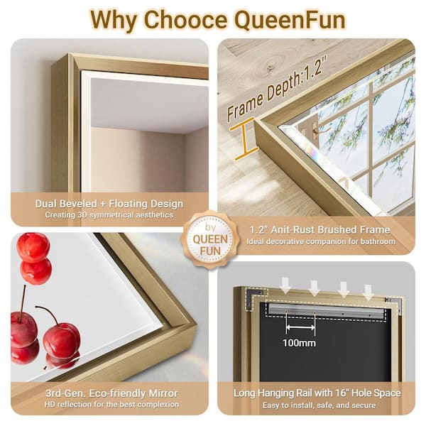 48 in. W x 36 in. H Aluminum Beveled Edge Rectangular Framed Bathroom Vanity Wall Mount Mirror in Gold