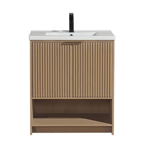 Ari Kitchen and Bath San Diego 30 in W x 18.75 in D x 35 H Single Bath Vanity in Oak with Ceramic Vanity Top in White with White Basin