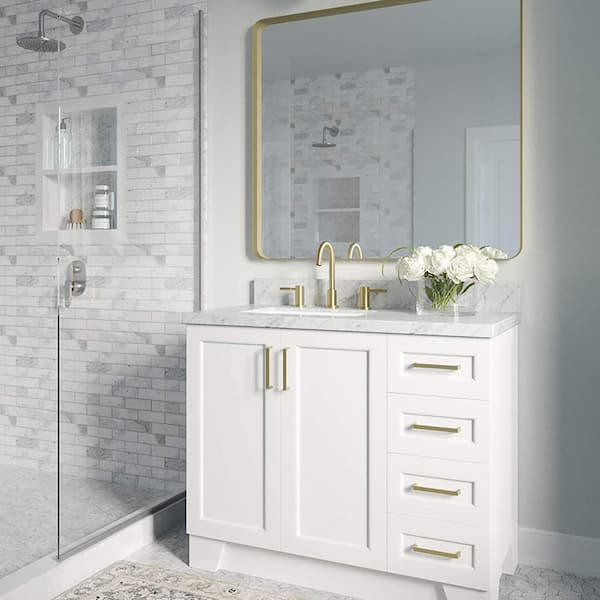 36 in. W x 22 in. D Engineered Stone Composite Vanity Top in White with White Rectangular Single Sink on Left Size