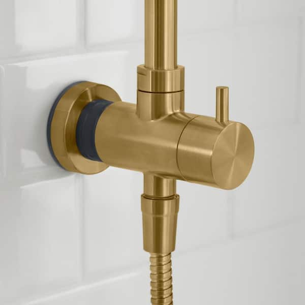 Modern Wall Bar Shower Kit 1-Spray 8 in. Square Rain Shower Head with Hand Shower in Matte Gold (Valve Not Included)
