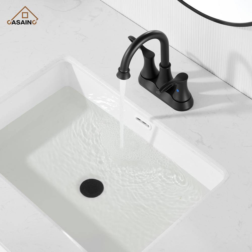 Matte Black Stainless Steel 4-Inch Centerset Bathroom Faucet with Drain Kit