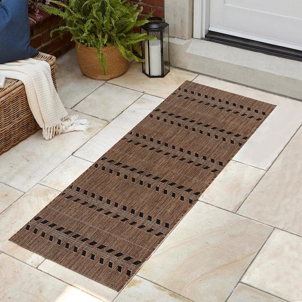 Paseo Moran Stripe Havana/Black 2 ft. x 6 ft. Striped Indoor/Outdoor Runner Rug