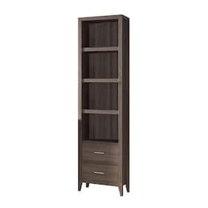 82 in. H Dark Taupe Finish Contemporary Display Bookcase with 4-Shelves and 2-Storage Drawers