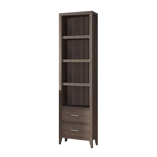 FC Design 82 in. H Dark Taupe Finish Contemporary Display Bookcase with 4-Shelves and 2-Storage Drawers