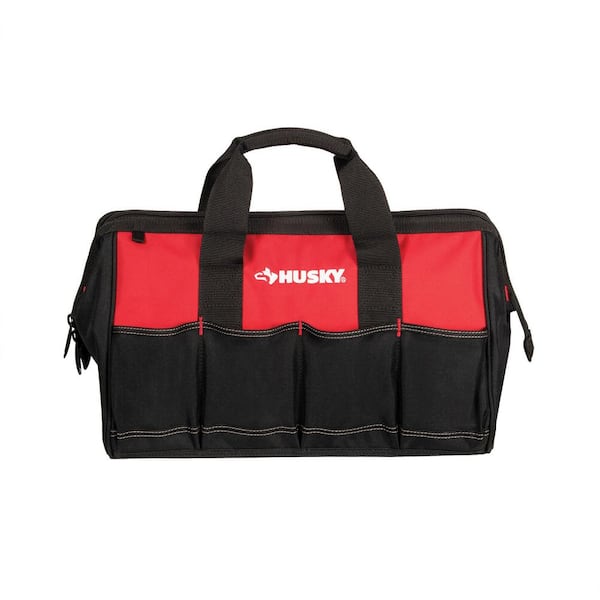 18 in. 14-Pocket Red Tool Bag with Zippered Top