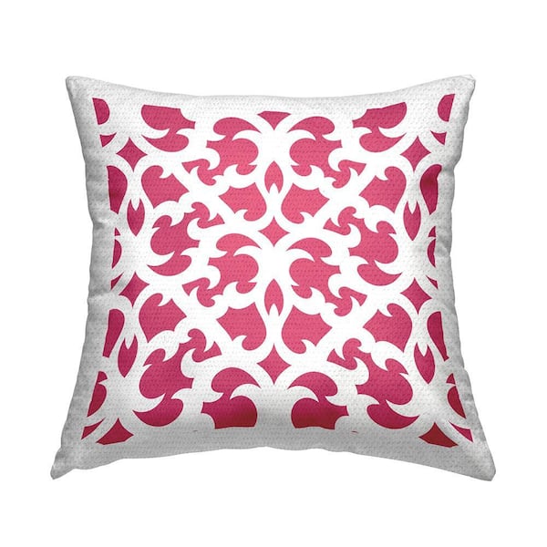 Pink Brocade Motif Shapes Pink Square Outdoor Throw Pillow
