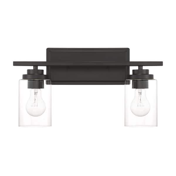 CRAFTMADE Clark 17.38 in. 2-Light Flat Black Finish Vanity Light with Clear Glass Shade