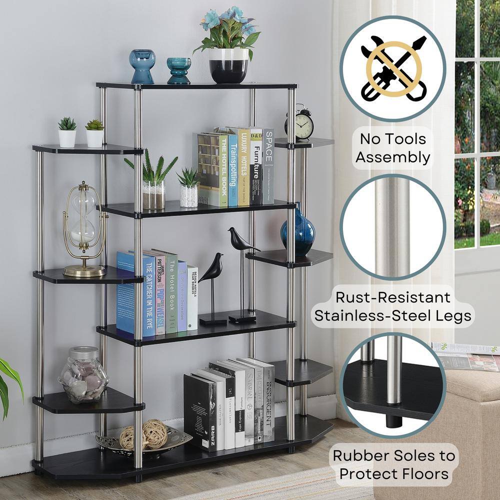 Black Wood and Stainless Steel 10-Shelf Wall Unit