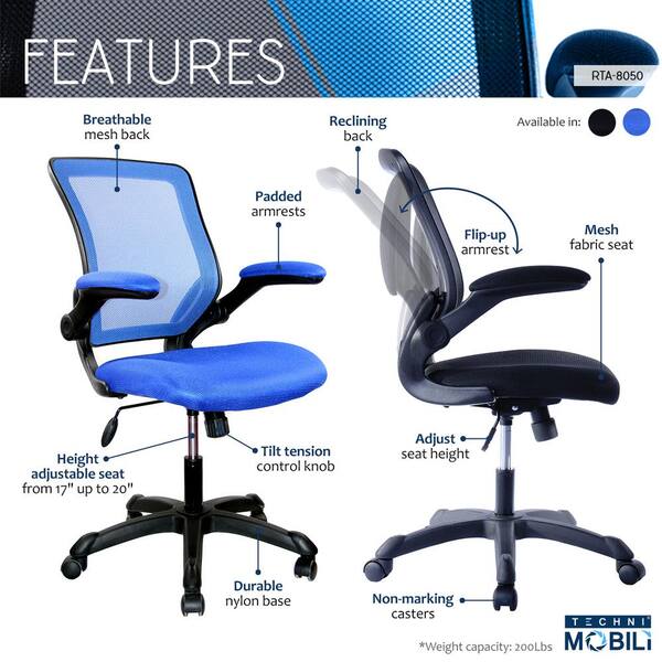 techni mobili mesh task office chair with flip up arms
