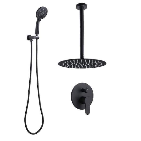 8-Spray 10 in. Dual Ceiling Mount Fixed and Handheld Shower Head 1.8 GPM Rain Shower System in Matte Black