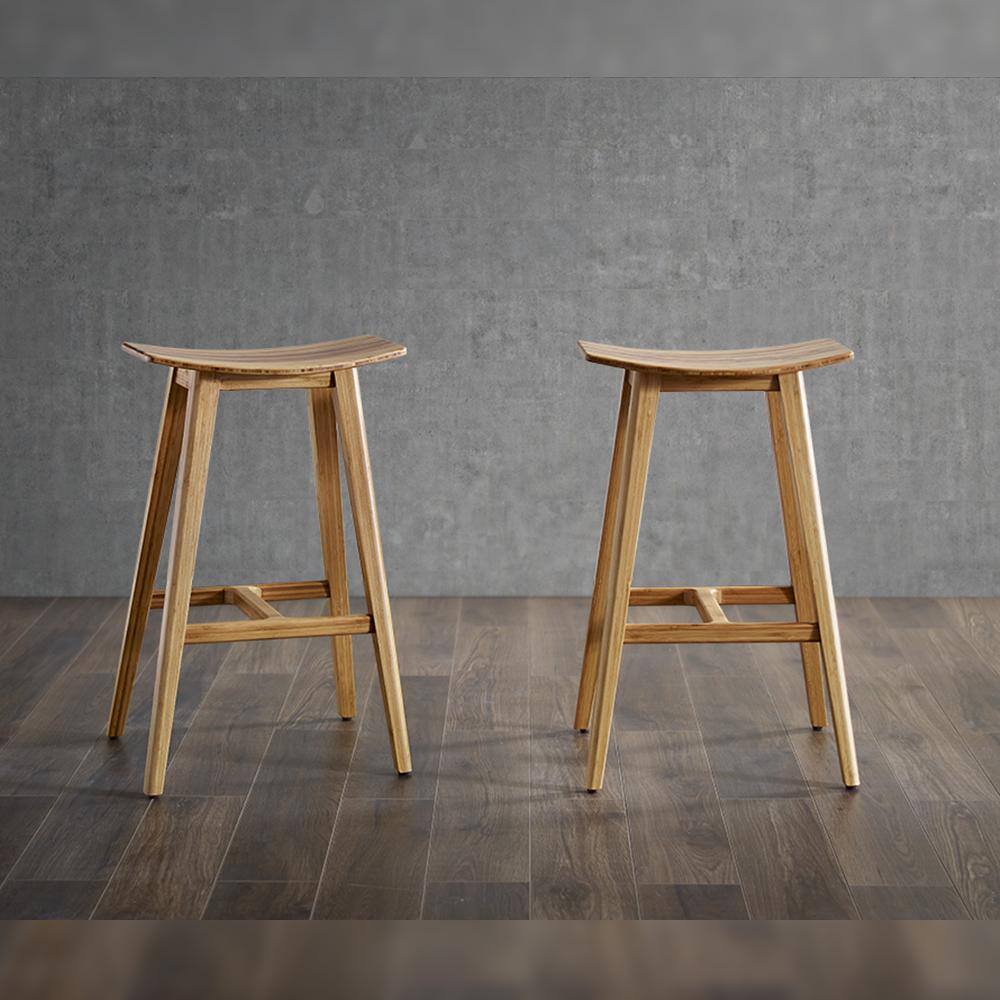 Caramelized Bamboo Saddle Counter Stool with Exotic Tiger Inlay