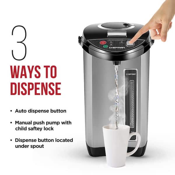 Chefman Electric Hot Water Pot Urn w/ Manual Dispense Buttons, Safety Lock,  Instant Heating for Coffee & Tea, Auto-Shutoff/Boil Dry Protection