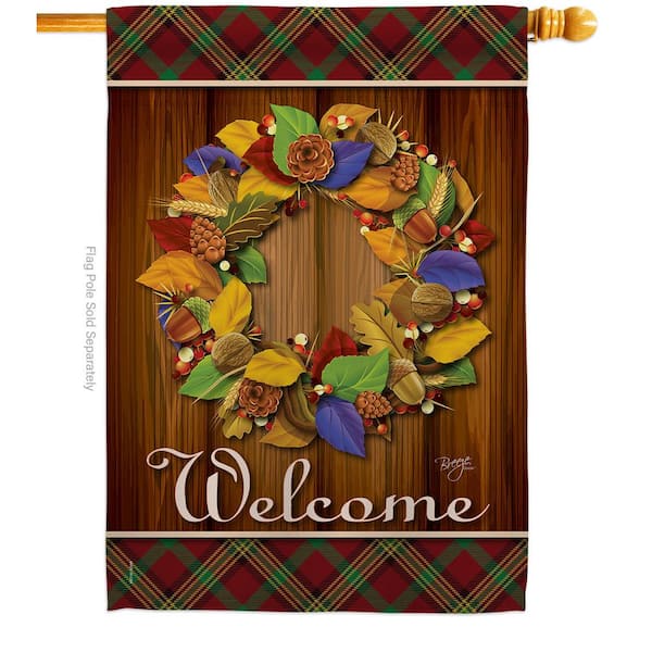 Breeze Decor 28 in. x 40 in. Fall Wreath Fall House Flag Double-Sided Decorative Vertical Flags