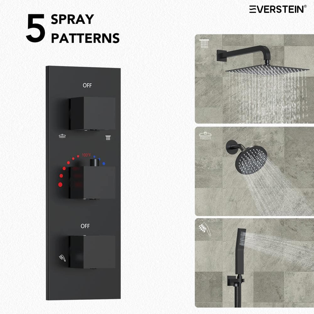 Matte Black 12" Dual Shower Head System with Handheld Spray