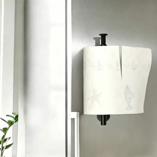 Wall Mount Magnetic Paper Towel Holder with Self Adhesive for Kitchen, Refrigerator, Grill, and RV, Black (1-Pack)