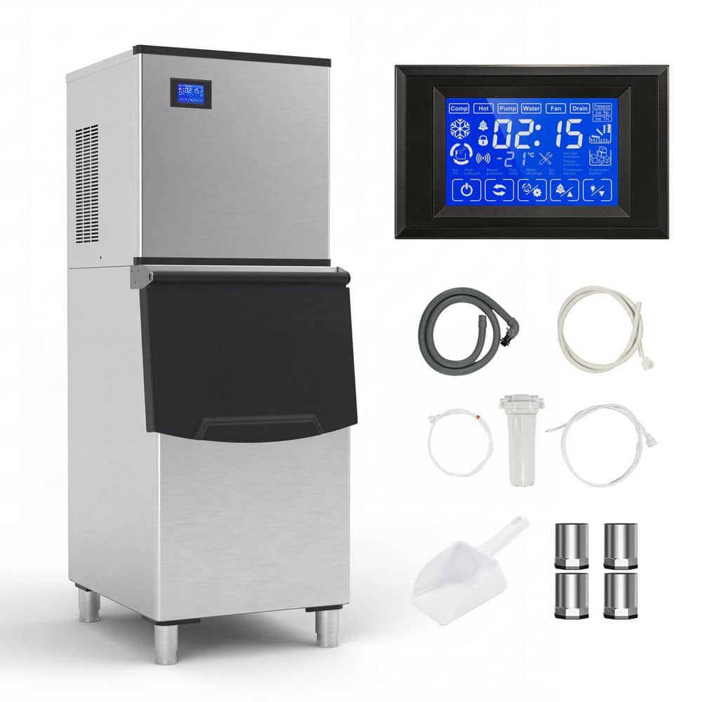 23.2 in. Stainless Steel 680 lbs. 24 H Freestanding Commercial Ice Maker Full Size Ice Cubes with 400 lbs. Ice Storage