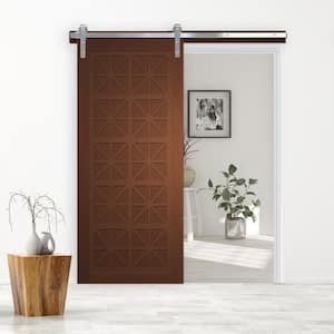 30 in. x 84 in. Lucy in the Sky Coffee Wood Sliding Barn Door with Hardware Kit in Stainless Steel