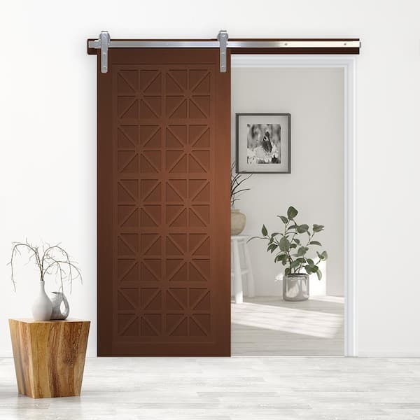 42 in. x 84 in. Lucy in the Sky Coffee Wood Sliding Barn Door with Hardware Kit in Stainless Steel