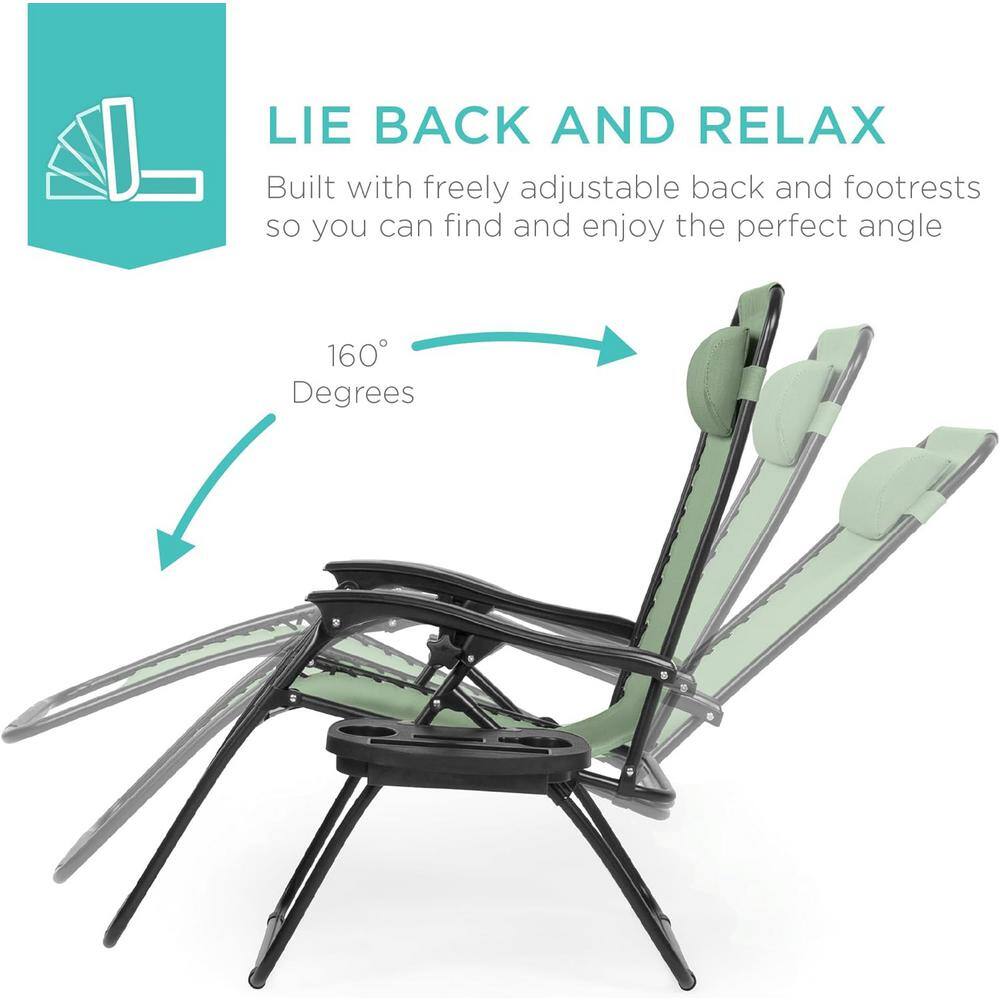 Sage Green Steel Zero Gravity Outdoor Lounge Chairs with Cup Holders