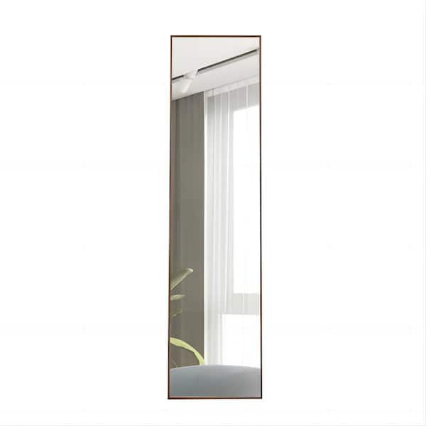 15 in. W x 58 in. H Brown Solid Wood Frame Full Length Mirror, Wall Mounted