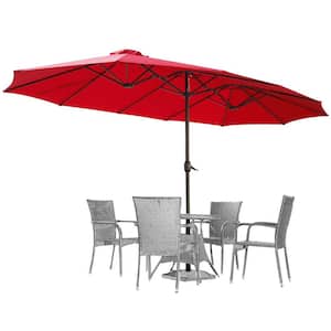 Outdoor 15 ft. Steel Market Patio Umbrella Double-Sided Twin Patio Umbrella with Crank in Red