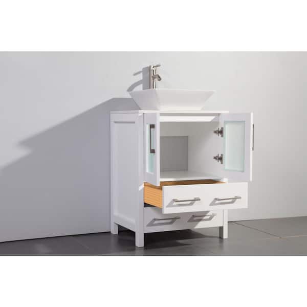 Vanity Art Ravenna 24-in W White Single Sink Bathroom Vanity with Engineered Marble Top and Mirror